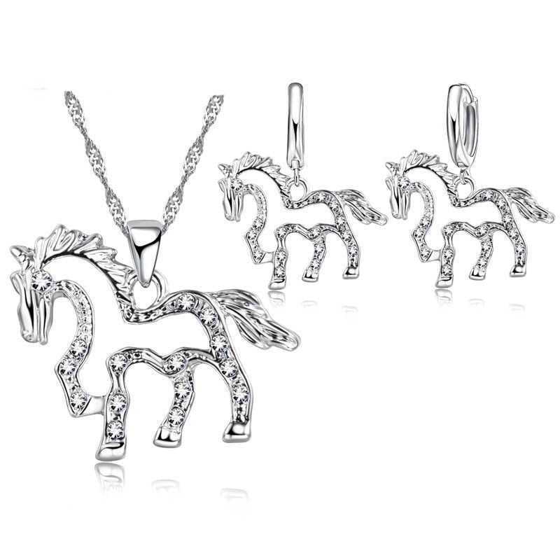 Parure Pendentif et Boucles d'oreilles "Cheval de Cristal" - Pegasus-square