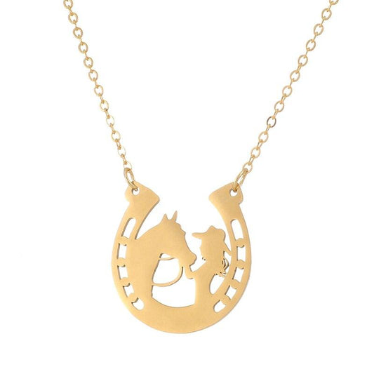 Pendentif porte bonheur en fer à cheval et jeune fille en deux couleurs - Pegasus-square