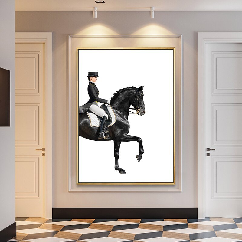 Poster Dressage de cheval. Cavalier de sport équestre 